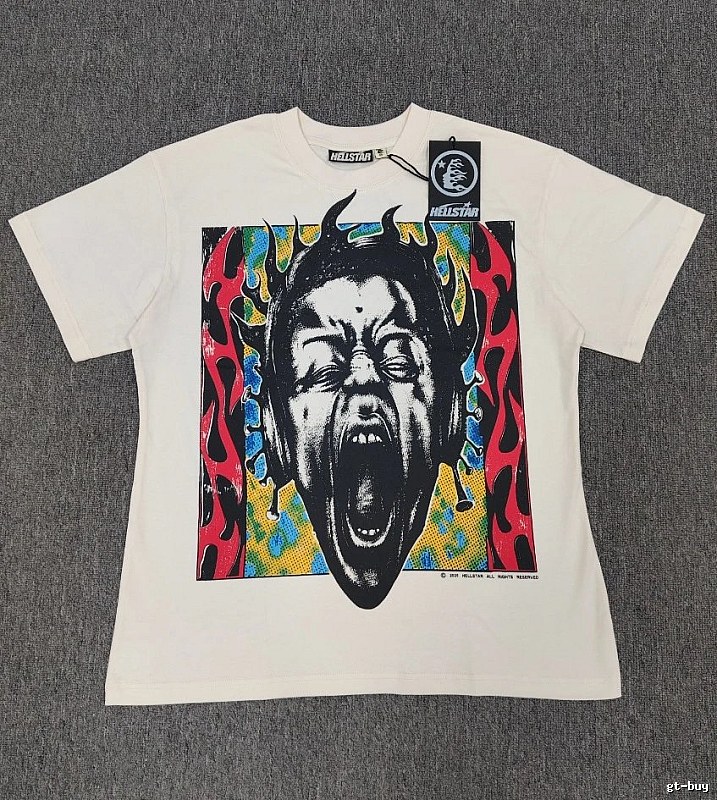 Hellstar Portrait Print Street Style Off-white T-shirt
