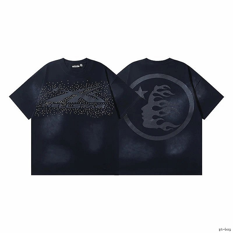 Hellstar Rhinestone Embellished Street Style Black Short Sleeve T-shirt