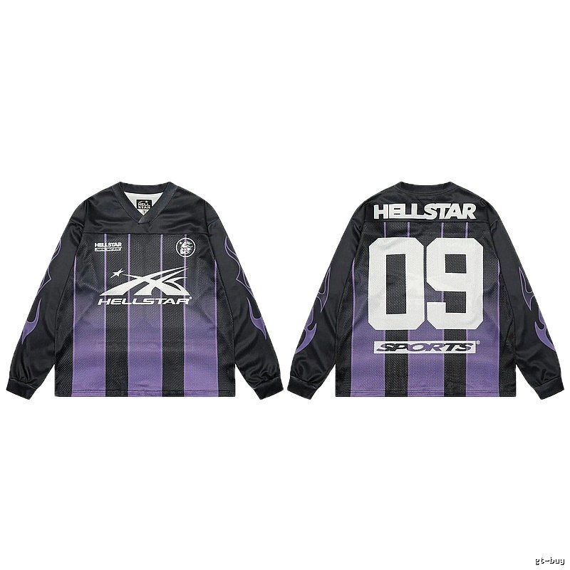 Hellstar Sporty Street Style Black and Purple Long-Sleeve Jersey