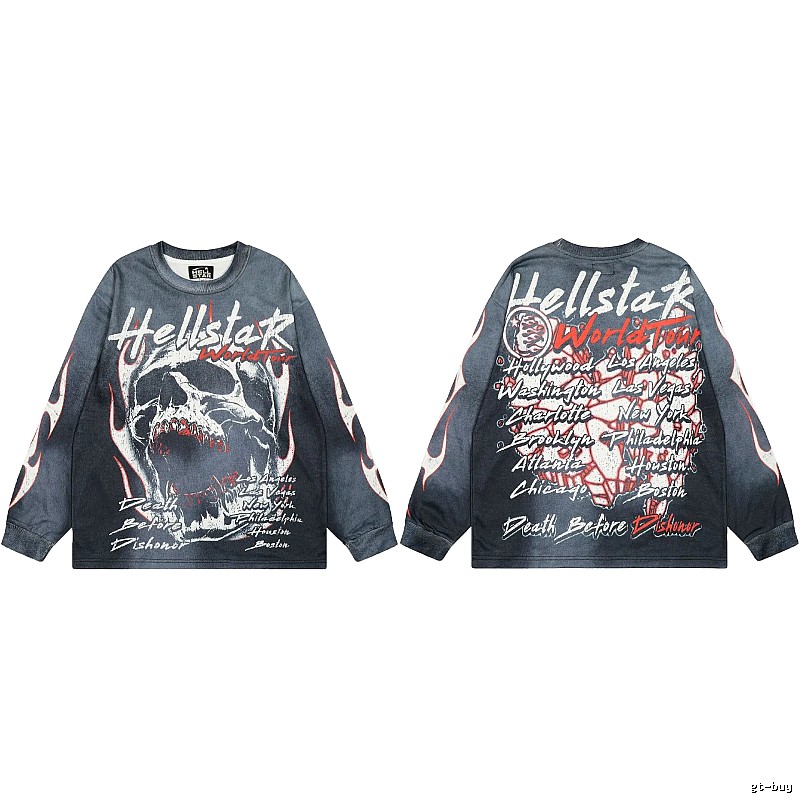 Hellstar Tour Skull Street Style Black & Gray Long Sleeve Shirt