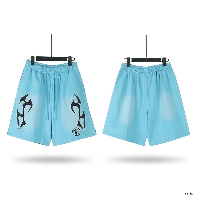 Hellstar trendy brand printed light blue shorts
