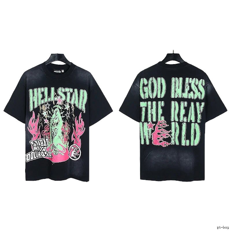 Hellstar Virgin Mary Printed Street Style Black T-Shirt