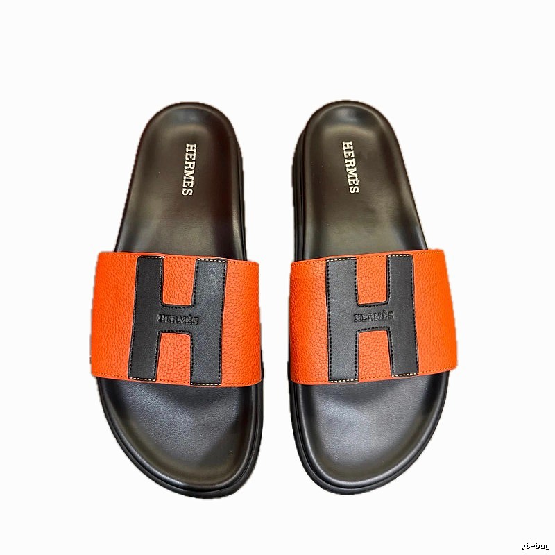 Hermès H Series Light Luxury Style Orange and Black Slide Slippers