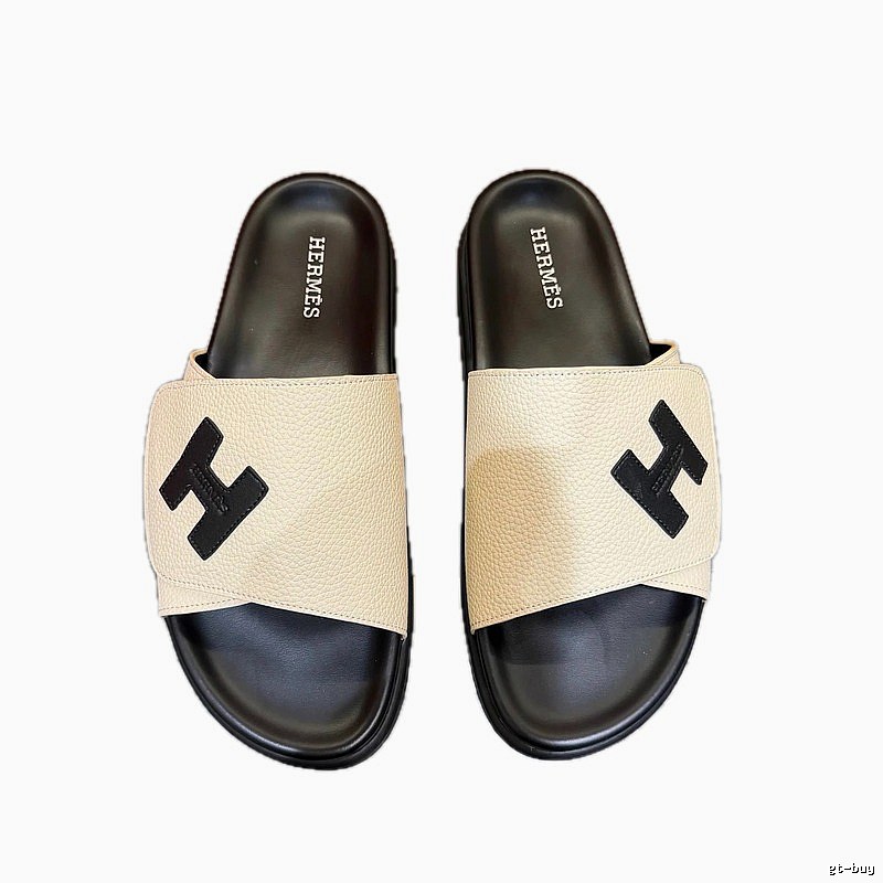 Hermès H Series Minimalist Style Beige and Black Slide Slippers
