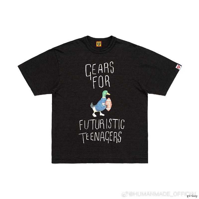 HUMAN MADE Green Duck Print Vintage Style Black T-Shirt