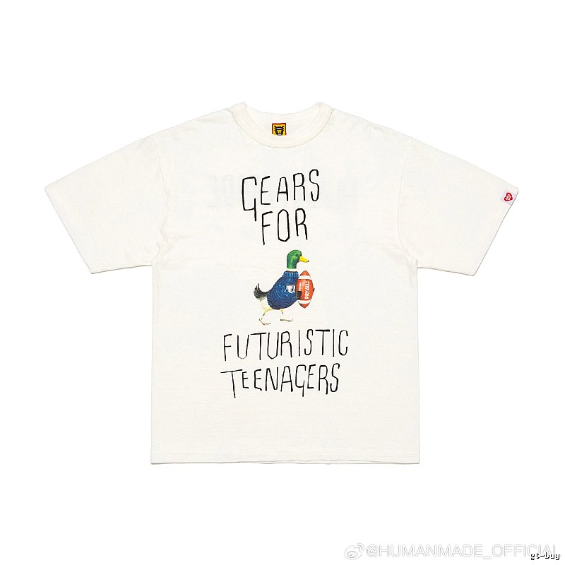 HUMAN MADE Japanese Streetwear Green Duck Printed Off-white T-shirt