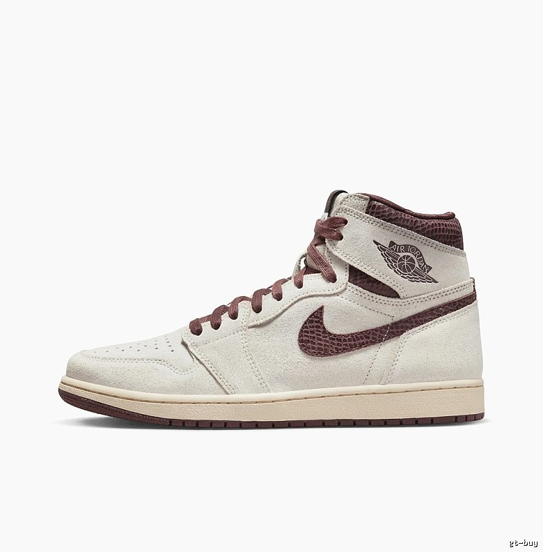 Jordan AJ1 High-top Retro Style White and Brown Shoes
