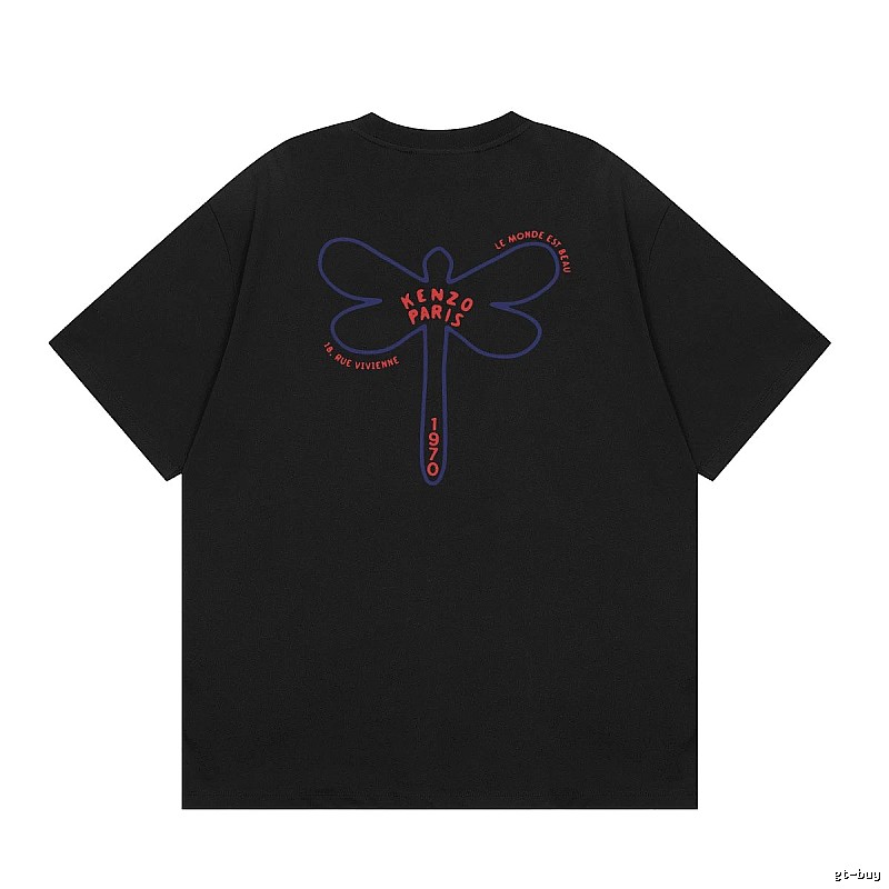 KENZO Dragonfly Print Trendy Style Black T-shirt