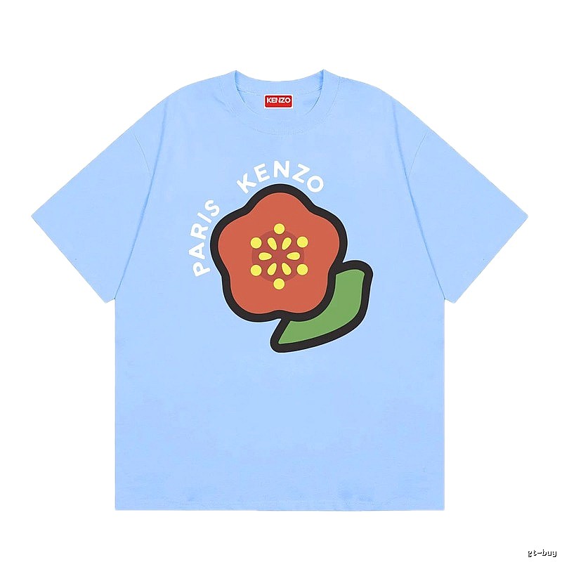 KENZO Floral Print Casual Style Light Blue T-Shirt
