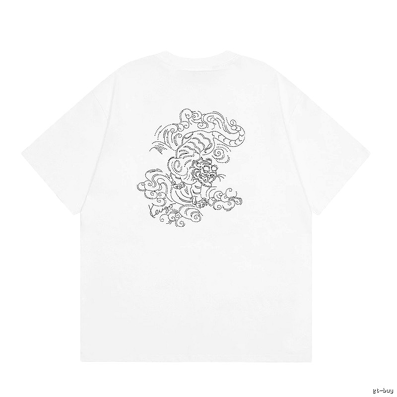 KENZO Line-drawn Tiger Chinese Style White Short-sleeve T-shirt
