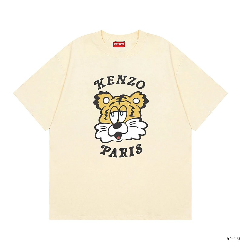 KENZO Tiger Head Print Trendy Style Beige T-shirt