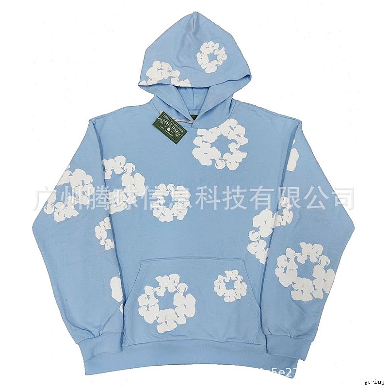 Light Blue Floral Pullover Hoodie