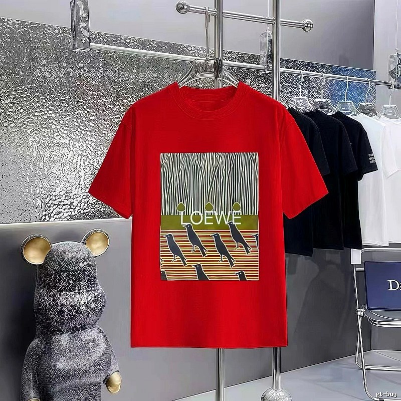 LOEWE Crow Print Vintage Red Short-sleeved T-shirt