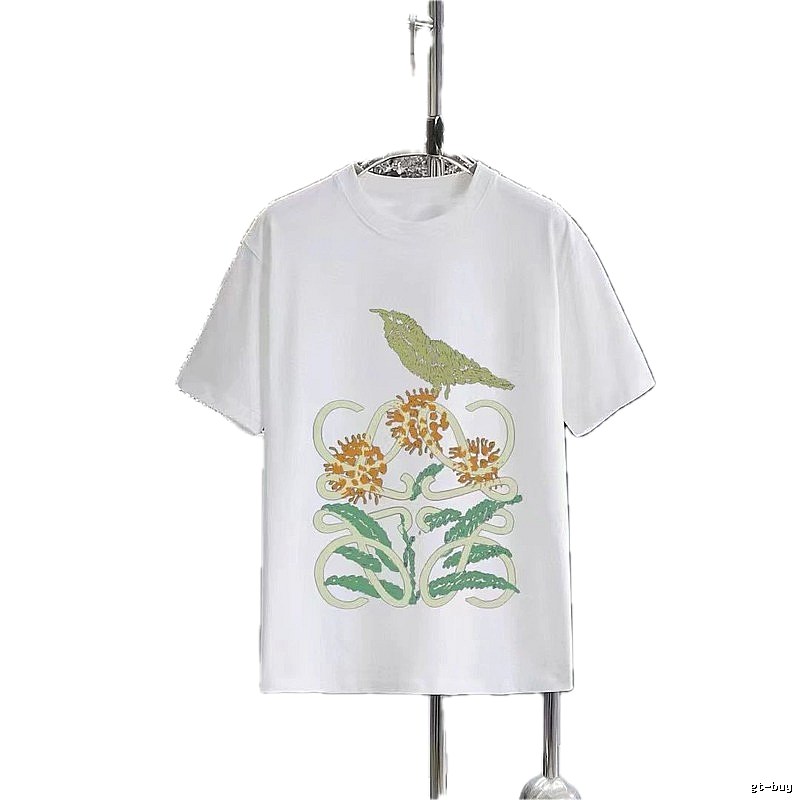 LOEWE Floral & Bird Print Casual Style White T-Shirt