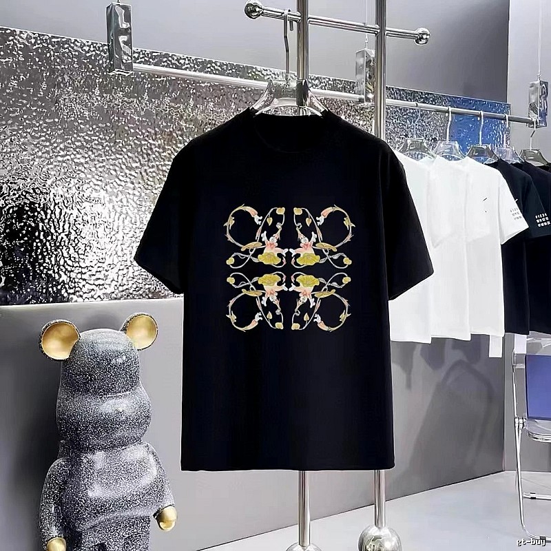 LOEWE Floral Print Casual Style Black T-Shirt