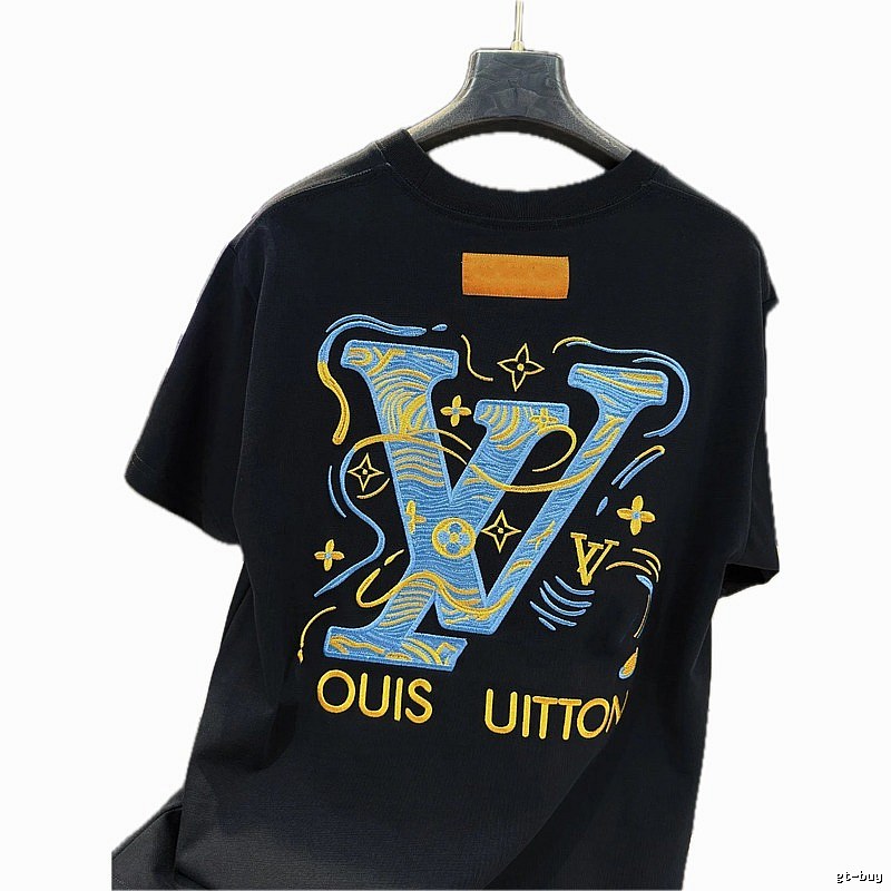 Louis Vuitton Embroidered Collection Trendy Style Black T-Shirt
