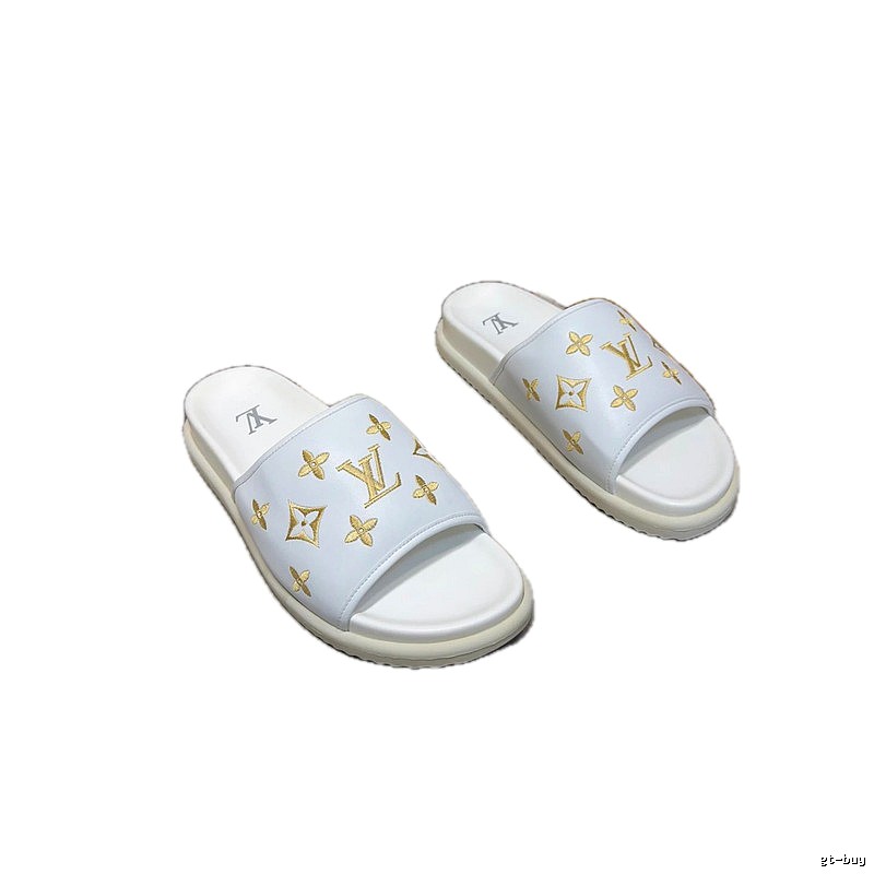 Louis Vuitton Embroidered Monogram Light Luxury Style White Slides