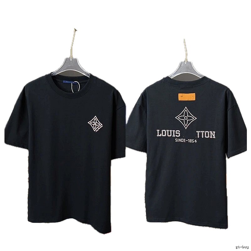 Louis Vuitton Monogram Embroidered Trendy Style Black T-Shirt