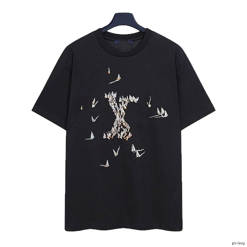 Louis Vuitton Sailboat Embroidered Trendy Black T-Shirt