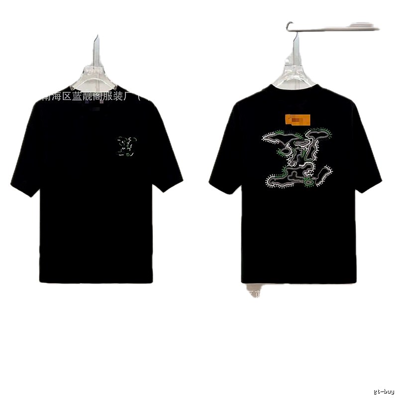 Louis Vuitton Trendy Style Embroidered Black T-Shirt