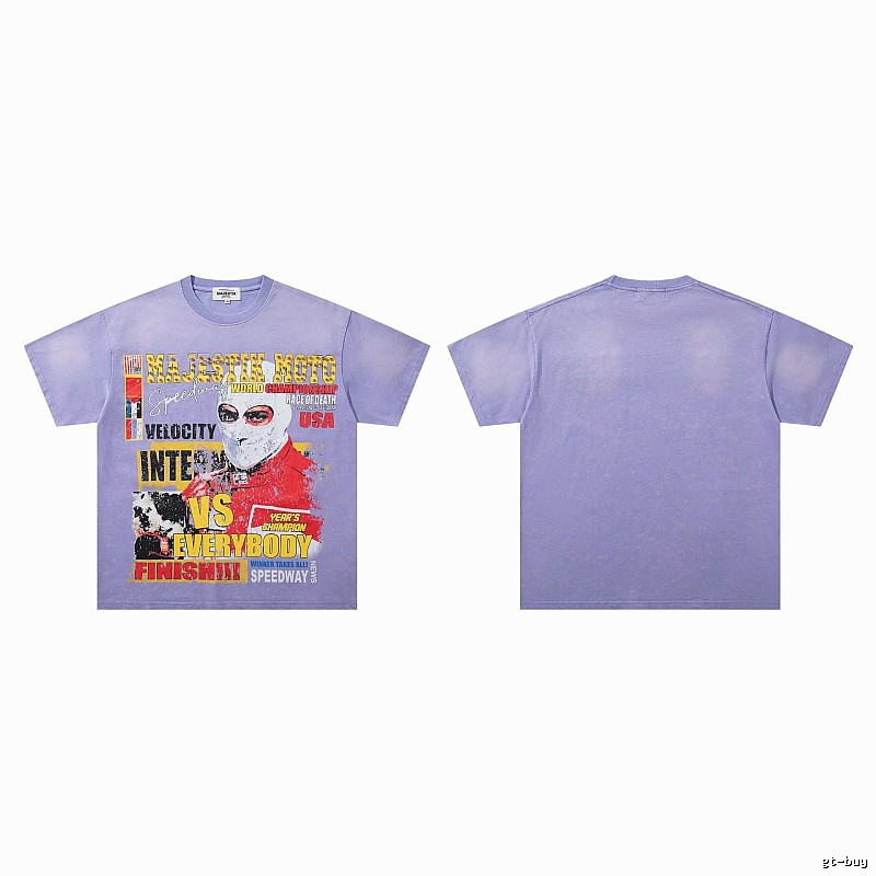 MAJESTIK Motorcycle Vintage Taro Purple Printed T-Shirt