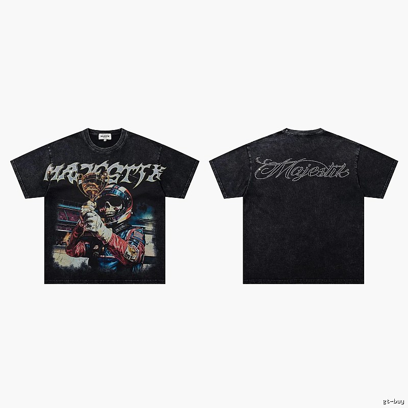 MAJESTIK Skull Racing American Vintage Black T-Shirt