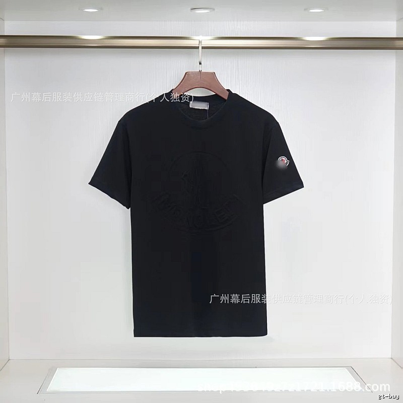 Moncler Embossed Streetwear Style Black Short-Sleeve T-Shirt