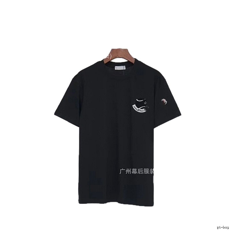 Moncler Embroidered Casual Black Short-sleeve T-shirt