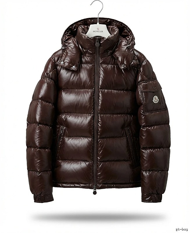 Moncler shiny short brown down jacket