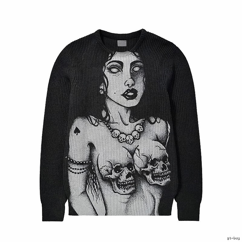 Monogram Anime graphic sweater Black Knit Top for Casual Outfits