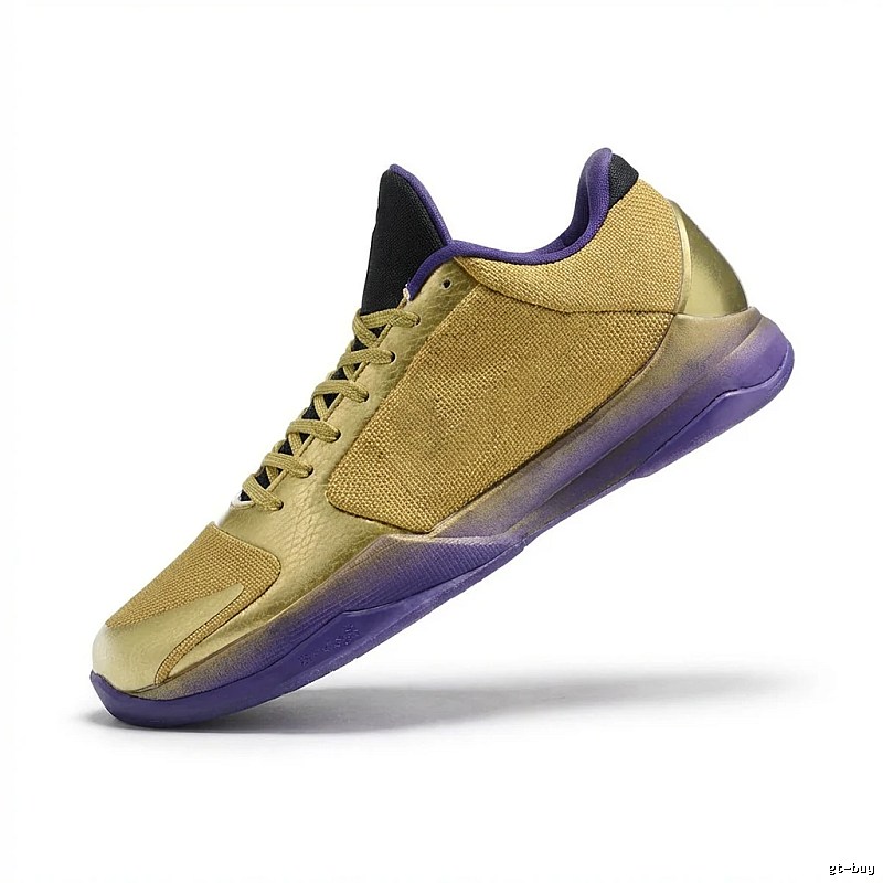Nike basketball shoes, fashion, gold and purple.