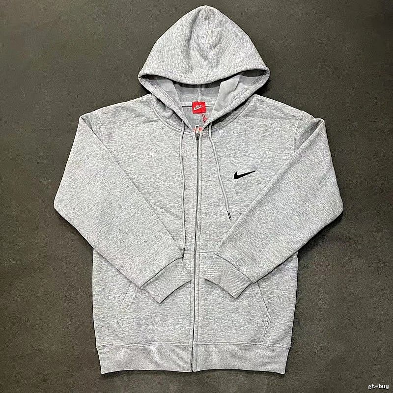 Nike Zip-Front Design Gray Zip Hoodie Daily Styling Swoosh