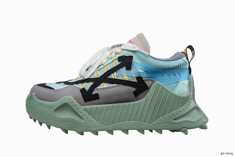 Off-White Grey-Green Functional Style Sports Shoes