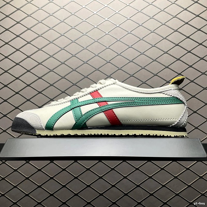 Onitsuka Tiger Cream, Green and Red Low-Top Sneakers with Classic Lace-Up