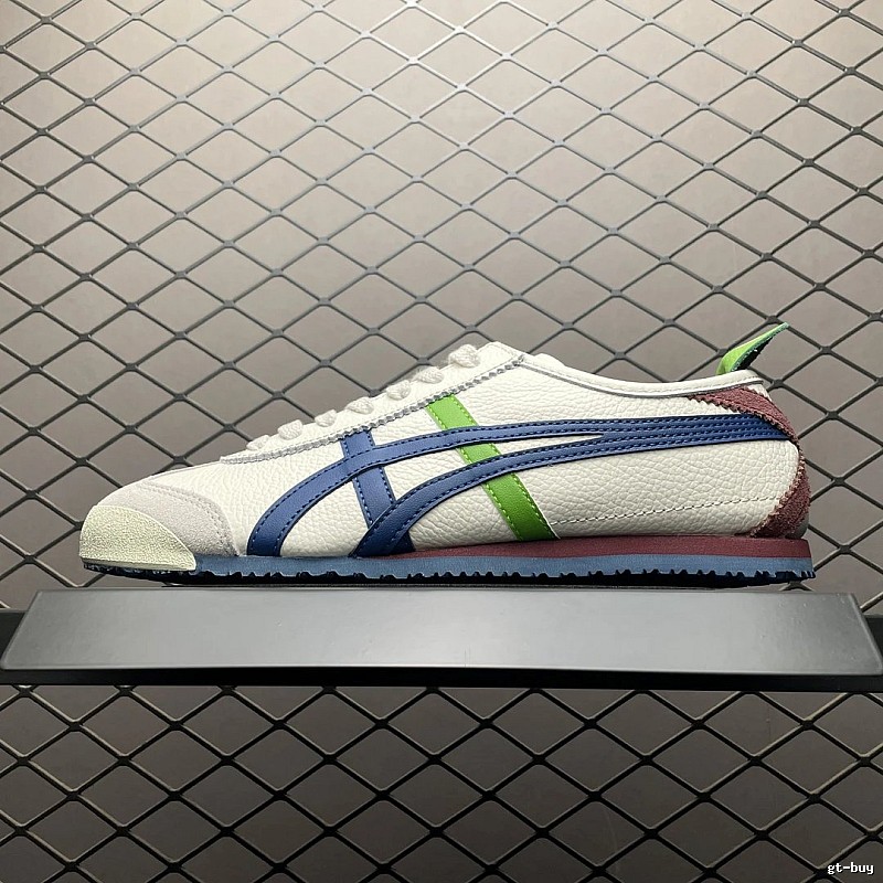 Onitsuka Tiger Cream, Navy and Green Low-Top Sneakers with Retro Court Shape