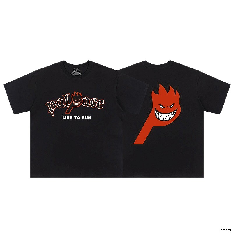 Palace Flame Print Street Style Black Short-sleeve T-shirt