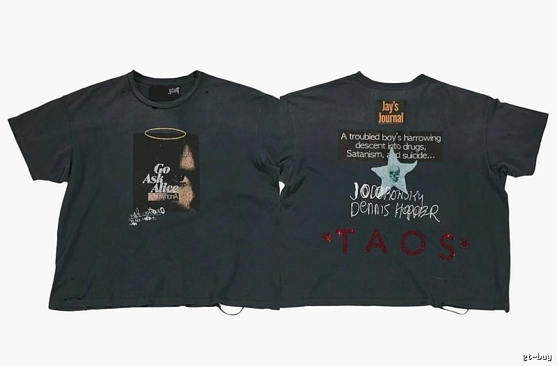 Paly Hollywood Distressed Dark Charcoal Gray Printed T-shirt