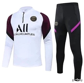 Paris Saint-Germain 2020-21 Half-Purple Sleeve Detail White Training Tracksuit Set Resort Wear