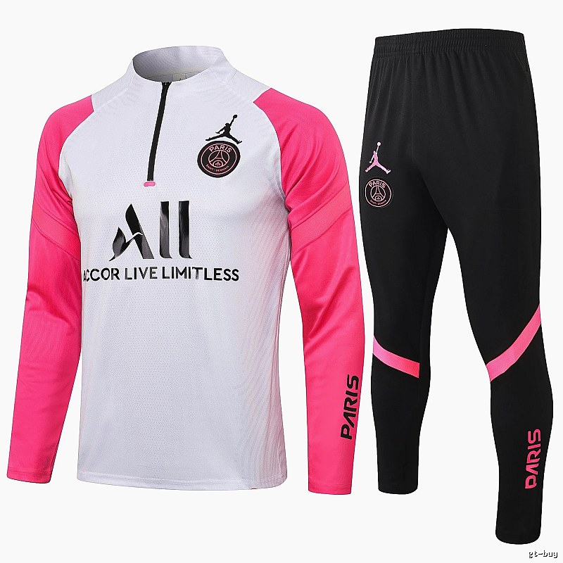 Paris Saint-Germain 2021-22 Pink-Sleeve Detail White Training Tracksuit Set Fan Wear