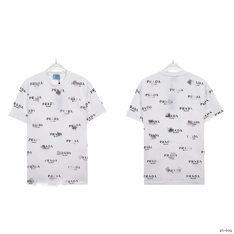 Prada All-over Print Streetwear Style White Short-sleeve T-Shirt