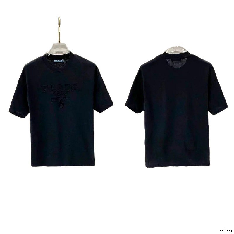 Prada Embossed Minimalist Style Black Short-sleeve T-shirt