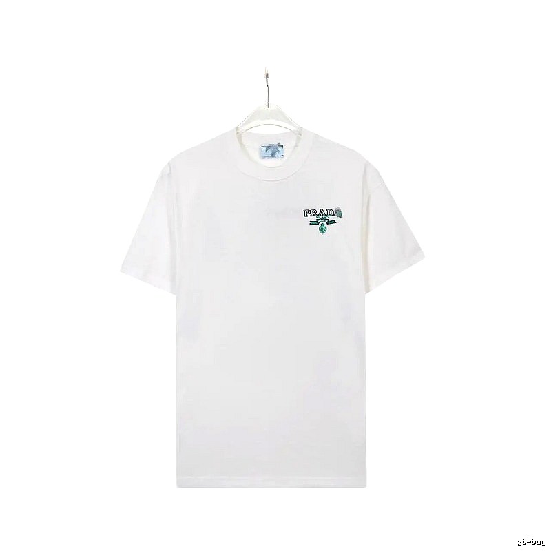 Prada Embroidered Minimalist Style White Short-sleeve T-shirt