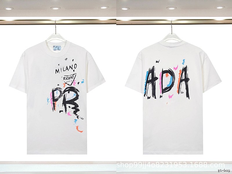 Prada Graffiti Street Style White Short-sleeved T-shirt