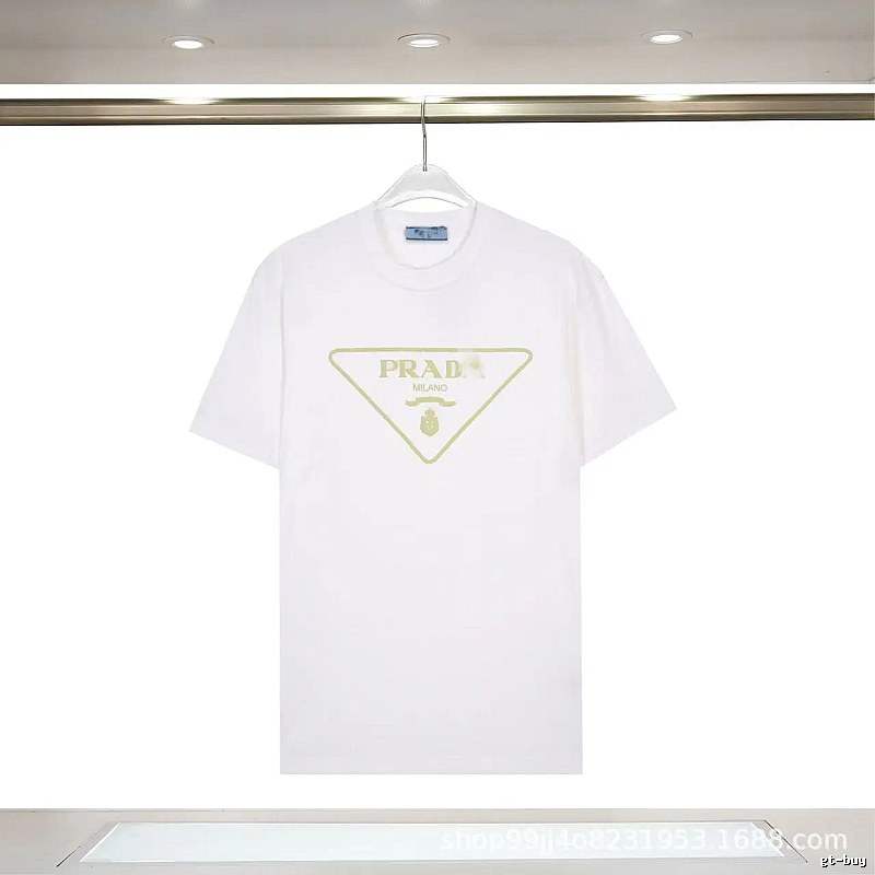 Prada Triangle Logo Casual Style White Short-sleeve T-shirt