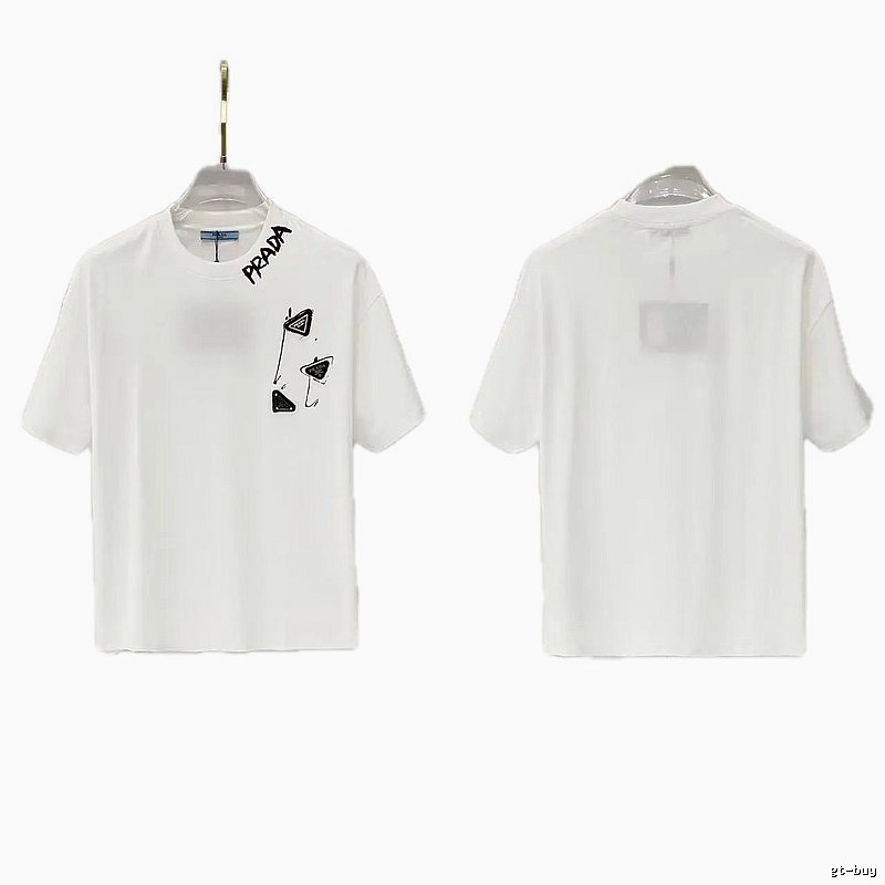 Prada Triangle Logo Casual Style White T-Shirt