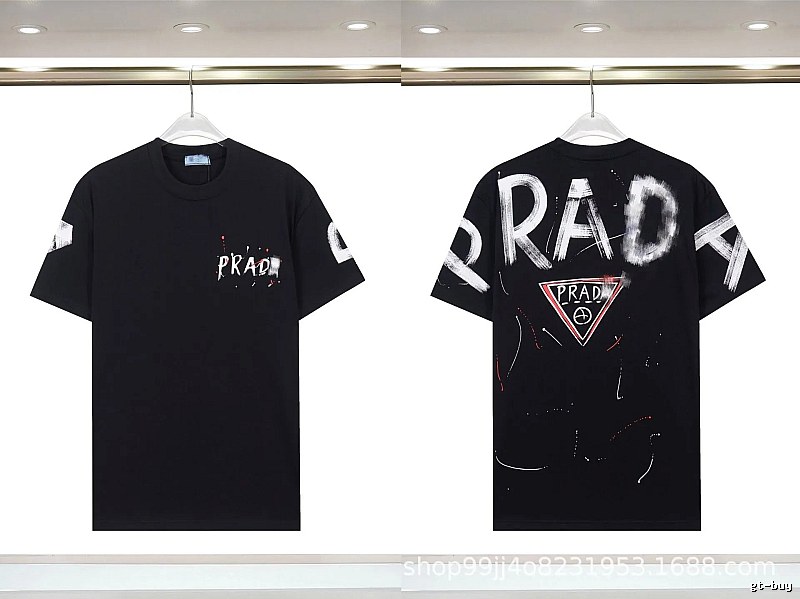 Prada Triangle Logo Graffiti Style Black Short-sleeve T-shirt