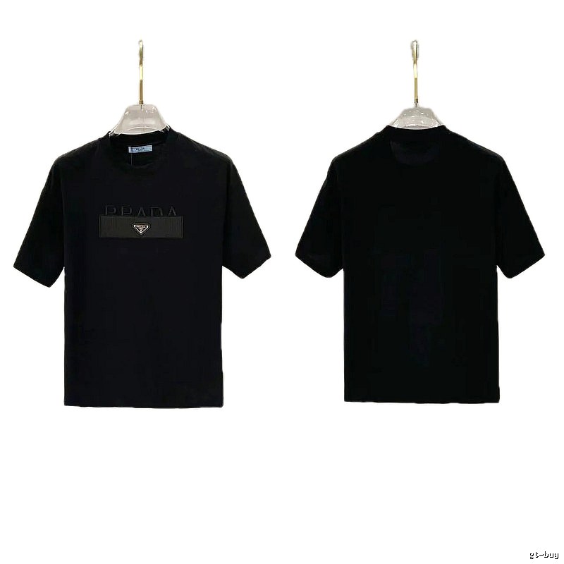 Prada Triangle Logo Light Luxury Style Black Short-sleeve T-shirt