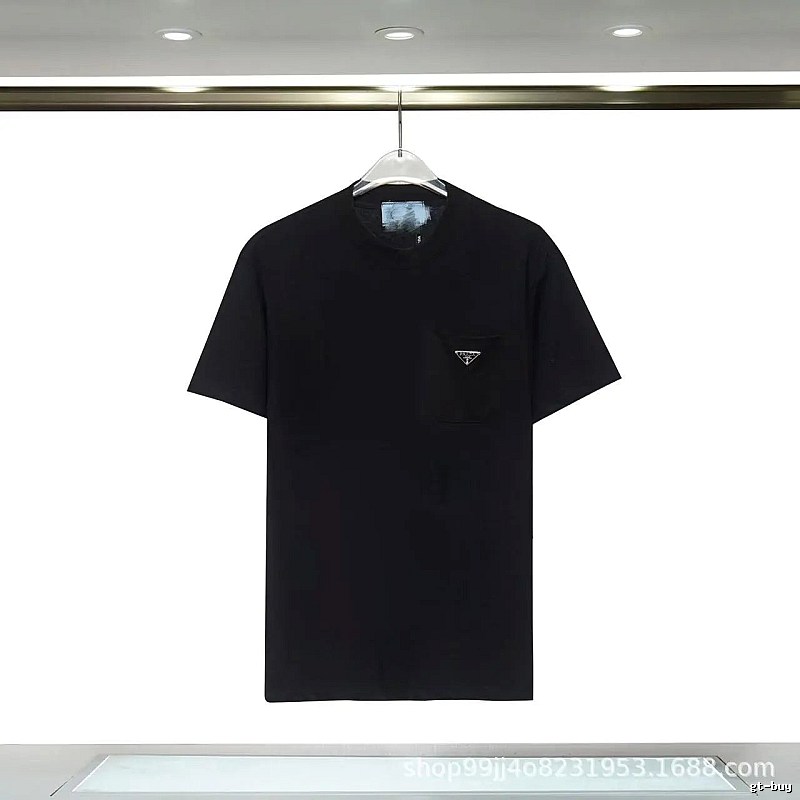 Prada Triangle Logo Minimalist Style Black Short-sleeve T-shirt