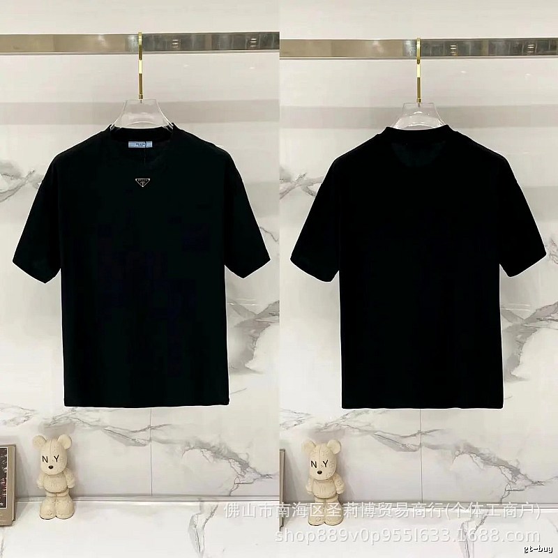 Prada Triangle Logo Minimalist Style Black T-Shirt