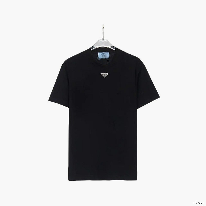 Prada Triangular Logo Minimalist Style Black Short-sleeve T-shirt